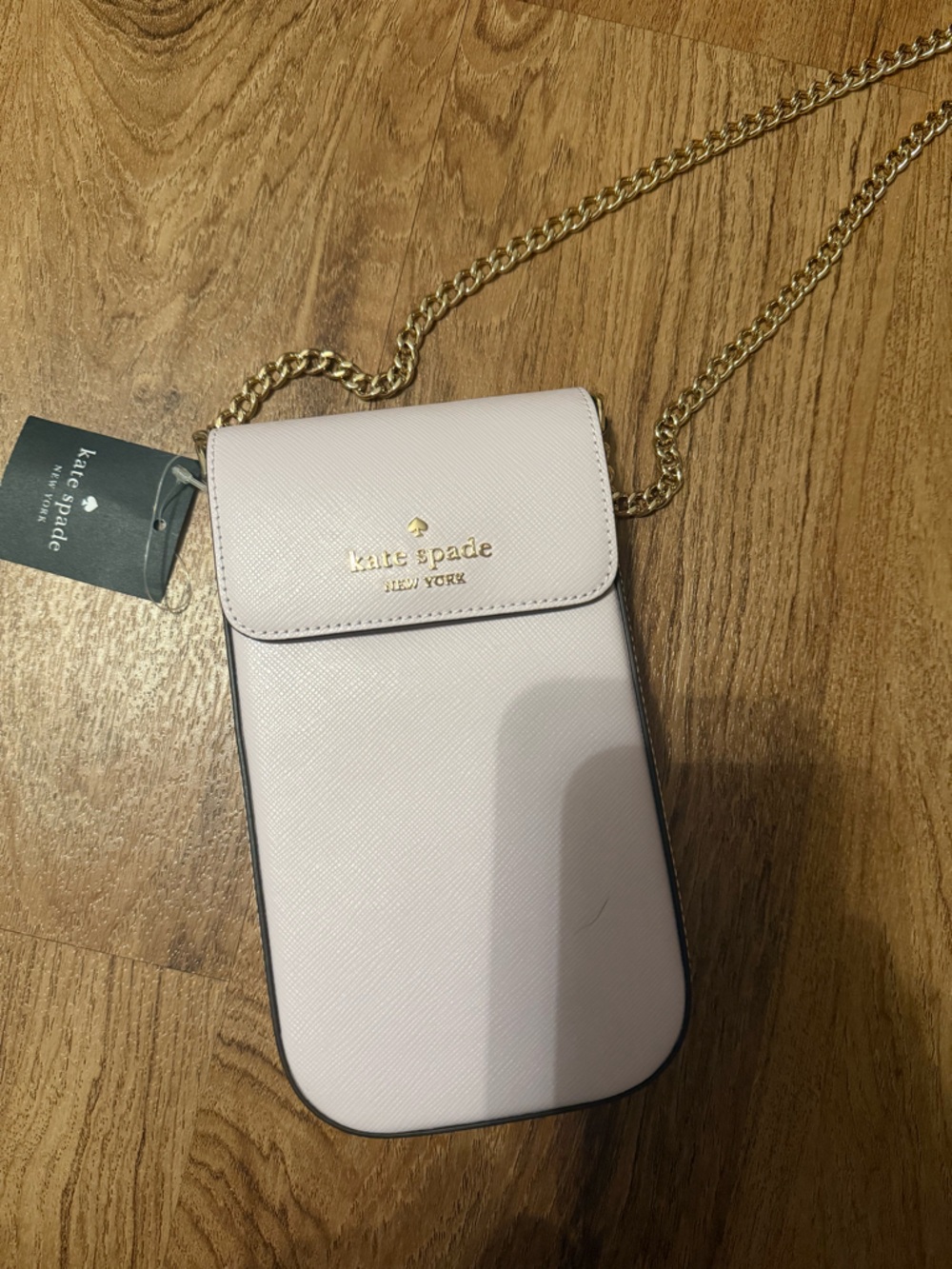 NWT kate spade Light Pink Saffiano phone Crossbody with Gold Chain